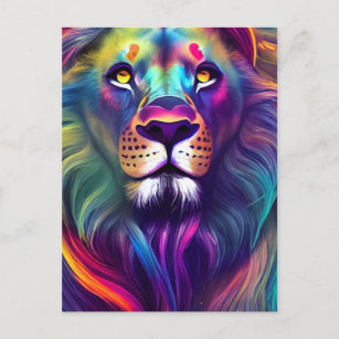 Carte Postale Art numérique moderne multicolore Lion majestueux