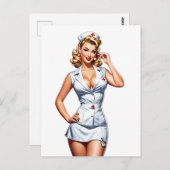 Carte Postale Art numérique vintage de l'infirmière (Devant / Derrière)