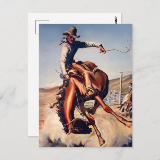 Carte Postale Art occidental "Bucking Bronco" par Will James (Devant / Derrière)