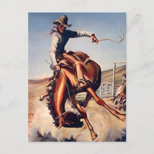 Carte Postale Art occidental "Bucking Bronco" par Will James (Devant)