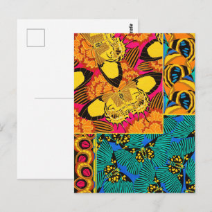 Carte Postale Art papillon rose et sarcelle maximaliste vibrant