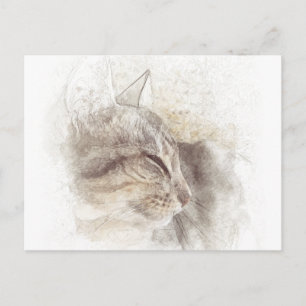 Carte Postale Art Peacy Cat Digital Cat dessin