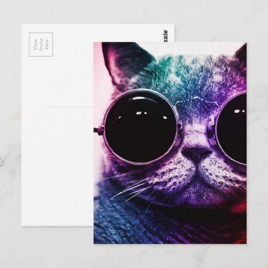 Carte Postale Art Pop Chat Hipster (Devant / Derrière)