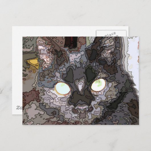 Carte Postale Art pop de chat noir (Devant / Derrière)