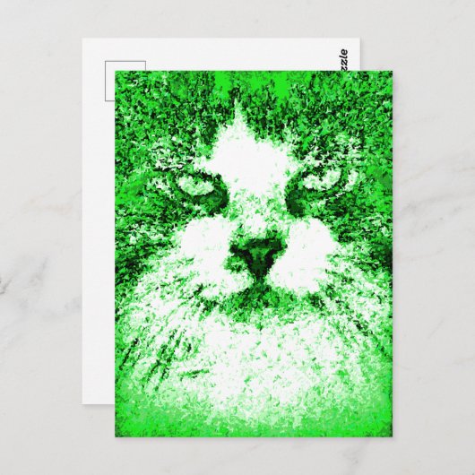Carte Postale Art Pop moderne Cat Vert (Devant / Derrière)