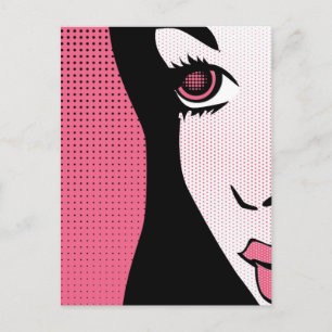 Carte Postale Art Pop Moderne de Bande Dessinée du Visage de Fem