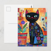 Carte Postale Art populaire de chat noir (Devant / Derrière)