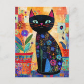 Carte Postale Art populaire de chat noir (Devant)