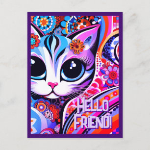 Carte Postale Art populaire mexicain Kitty Cat Abstrait Annivers