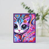 Carte Postale Art populaire mexicain Kitty Cat Abstrait Annivers (Debout devant)