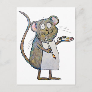 Carte Postale Art Rat Souris Peintre Artiste Whimsical Brosse Pe
