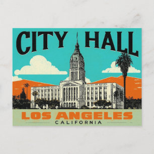 Carte Postale Art rétro de l'hôtel de ville de Los Angeles