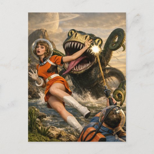 Carte Postale Art Rétro Fantastique Monstre Spatial Sci-Fi (Devant)