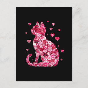 Carte Postale Art Silhouette Chat Floral