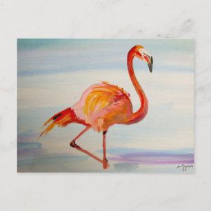 Carte Postale Art tropical à l'aquarelle Flamant rose