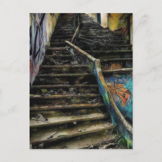 Carte Postale Art urbain sur escaliers Bâtiment abandonné (Devant)