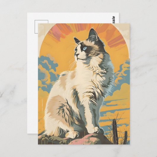 Carte Postale Art Vintage Chat Ragdoll (Devant / Derrière)