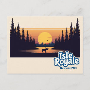 Carte Postale Art vintage du coucher de soleil sur l'élan de l'I