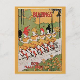 Carte Postale Art vintage Nouveau filles amusantes en tandem