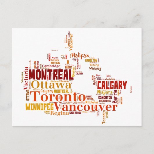 Carte Postale Art Word des villes du Canada (Devant)
