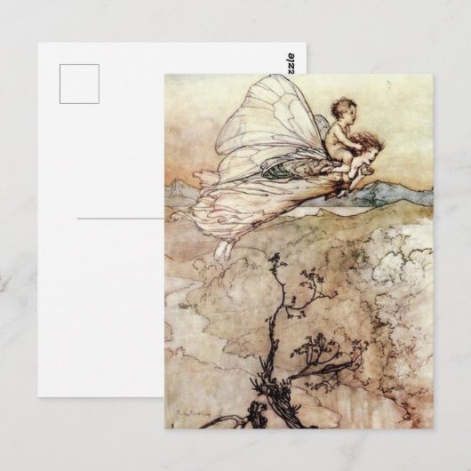 Carte Postale Arthur Rackham Fairy and Baby Flying (Devant / Derrière)