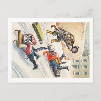 Carte Postale Arthur Thiele - Bobsledding Chats Anthropomorphes