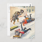 Carte Postale Arthur Thiele - Bobsledding Chats Anthropomorphes (Devant / Derrière)