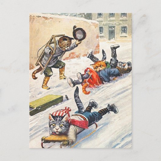 Carte Postale Arthur Thiele - Bobsledding Chats Anthropomorphes (Devant)