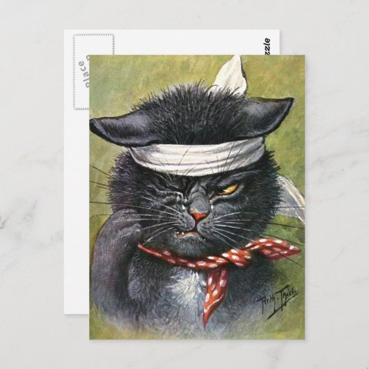 Carte Postale Arthur Thiele - chat avec des mal de dents (Devant / Derrière)