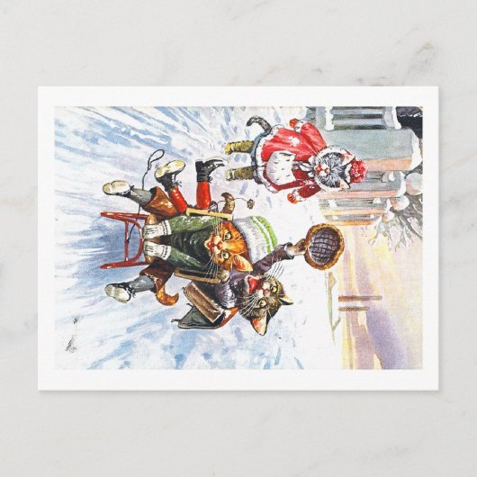 Carte Postale Arthur Thiele - Chats Aller Dormir Sur La Neige (Devant)