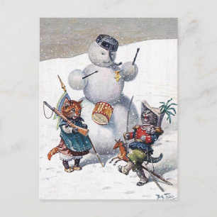 Carte Postale Arthur Thiele - Kittens et le Snowman