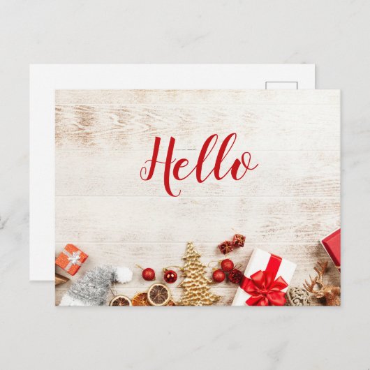 Carte Postale Articles de Noël sur une planche en bois rustique (Devant / Derrière)