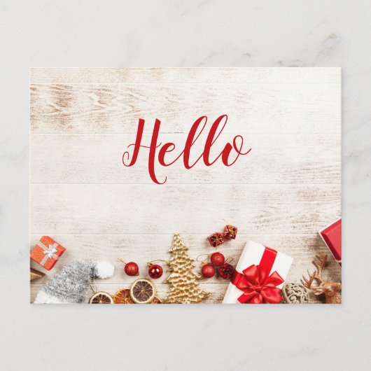 Carte Postale Articles de Noël sur une planche en bois rustique  (Devant)