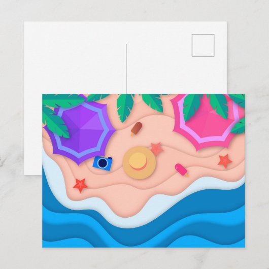 Carte Postale Articulation en papier Eté à la plage (Devant / Derrière)