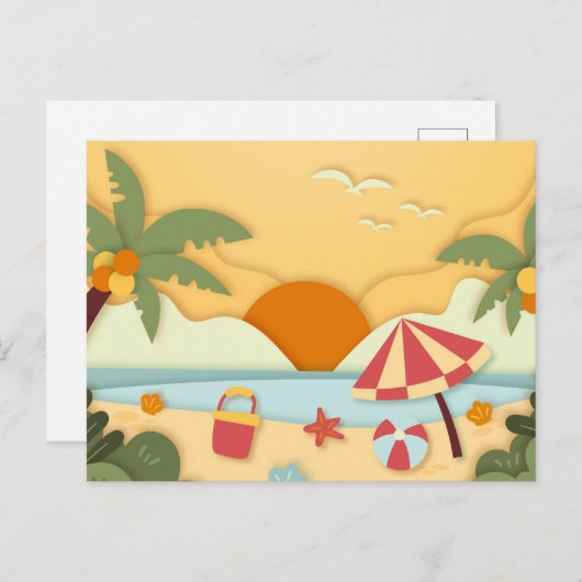 Carte Postale Artisanat en papier été à la plage (Devant / Derrière)