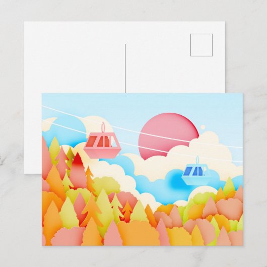 Carte Postale Artisanat en papier Voitures à câble d'automne (Devant / Derrière)