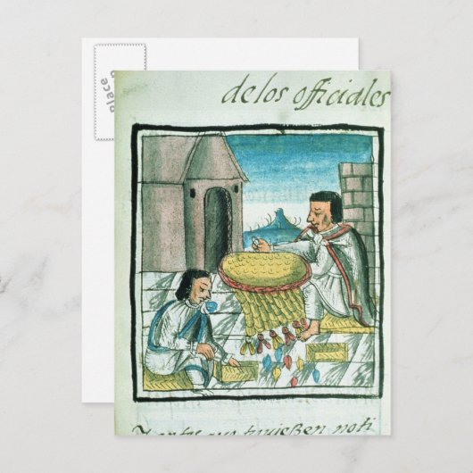 Carte Postale Artisans de plumes aztèques au travail (Devant / Derrière)