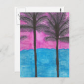 Carte Postale Artiste Aquarelle Palmiers (Devant / Derrière)