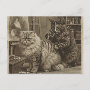 Carte Postale Artiste de tatouage de chat sépia vintage – Victor