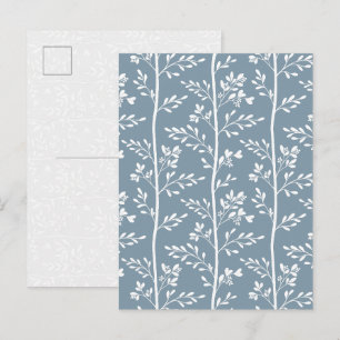 Carte postale artistique à fleurs en bleu poussiér