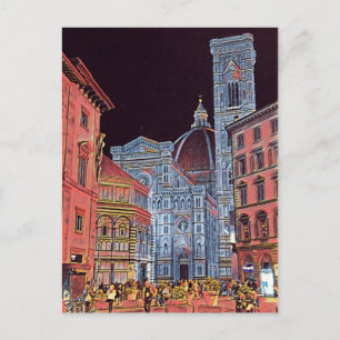 Carte Postale Artistique Florence Italie Street Scène avec Duomo