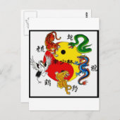 CARTE POSTALE ARTS MARTIAUX 5 ANIMAUX (Devant / Derrière)