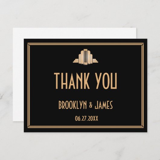 Carte Postale Artv Déco Noir Grand Gatsby Mariage Merci (Devant / Derrière)