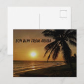 Carte Postale Aruba avec coucher de soleil sur l'eau et le palmi (Devant / Derrière)