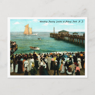 Carte Postale Asbury Park NJ Regardant les Yachts 1906 Vintage