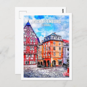Carte Postale Aschaffenburg Allemagne Voyage Aquarelle Sketch