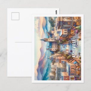 Carte Postale Asheville Caroline du Nord Fameux Lieu aquarelle