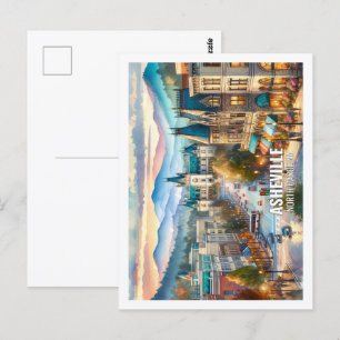 Carte Postale Asheville Caroline du Nord Fameux Lieu aquarelle