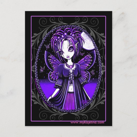 Carte postale "Ashly" Purple Papillon Lune Fée (Devant)