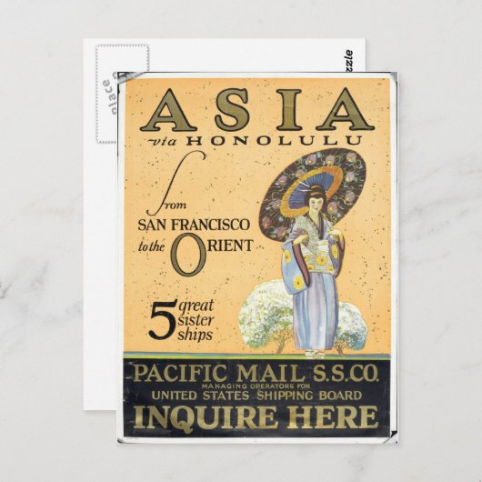 Carte Postale Asia via Honolulu from San Francisco to the Orient (Devant / Derrière)
